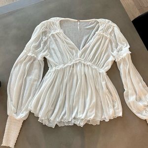 Free People White Sheer Peasant Blouse